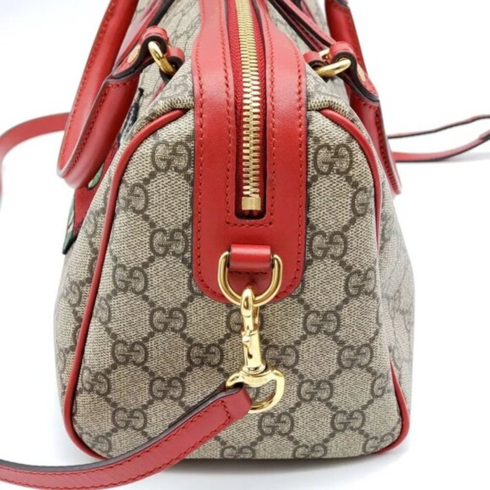 Authentic Gucci GG Supreme Tian Heart Snake Boston Bag Red Leather Crossbody - Picture 4 of 13